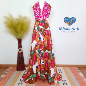 Vestido bordado de relleno halter T-Ext G (38)